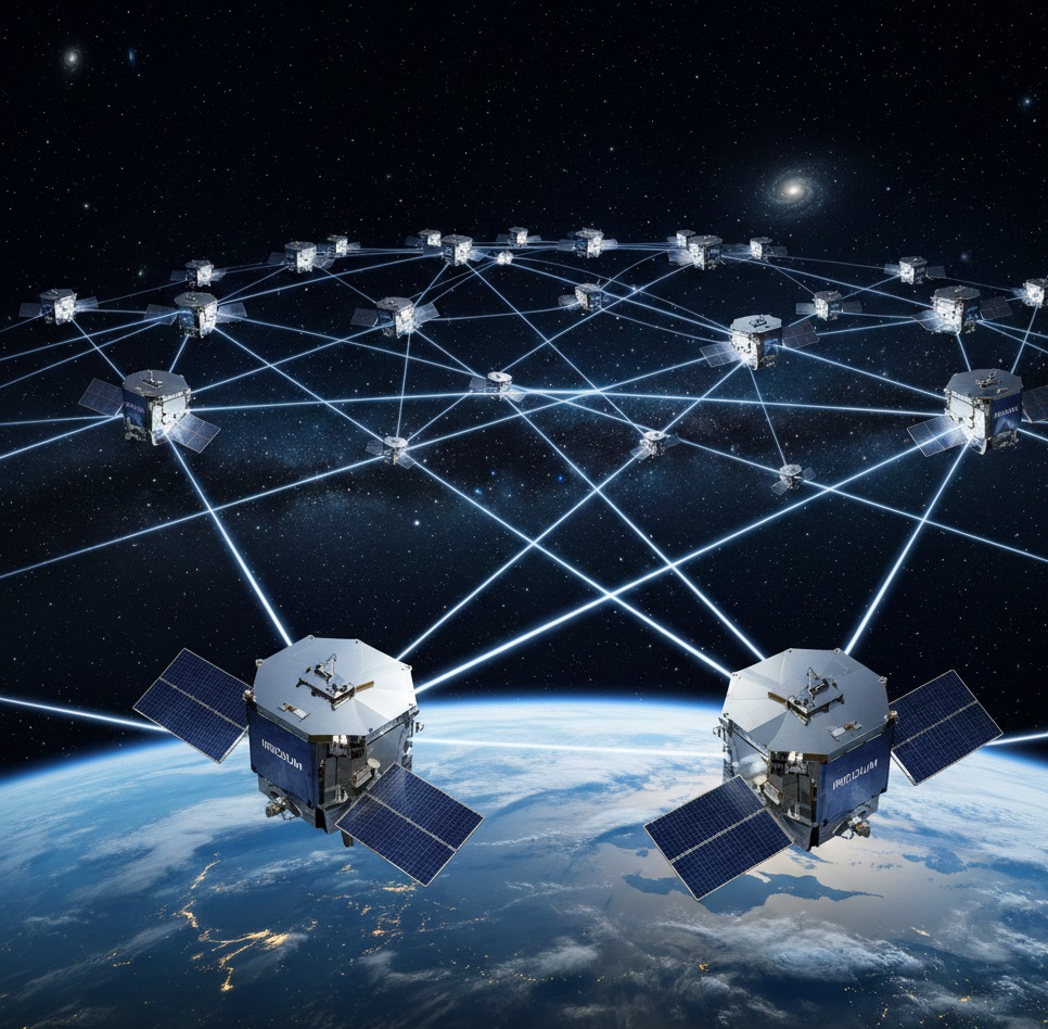 Iridium satellite communication module and embedded circuit board for global data transmission.